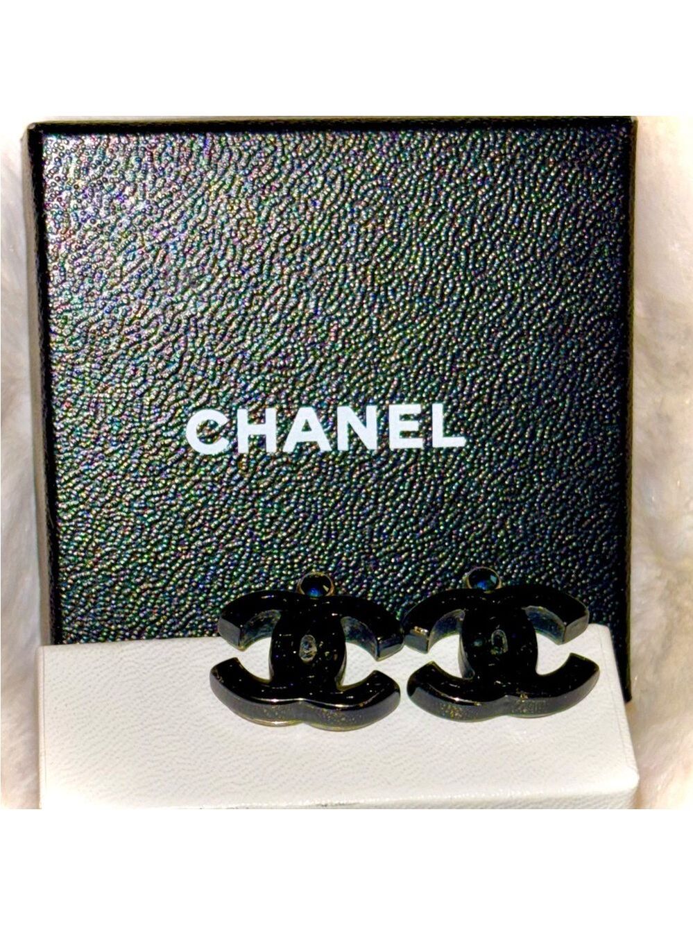 CHANEL Blue Crystal Logo Earrings - Authentic- with Box/Bag - Picture 9 of 13